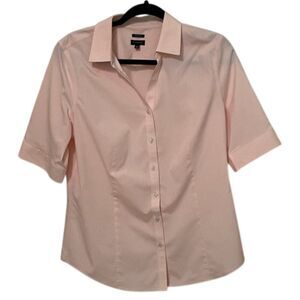 Talbots Peachy Pink Short Sleeve Button Up Shirt Top Womens Size 12